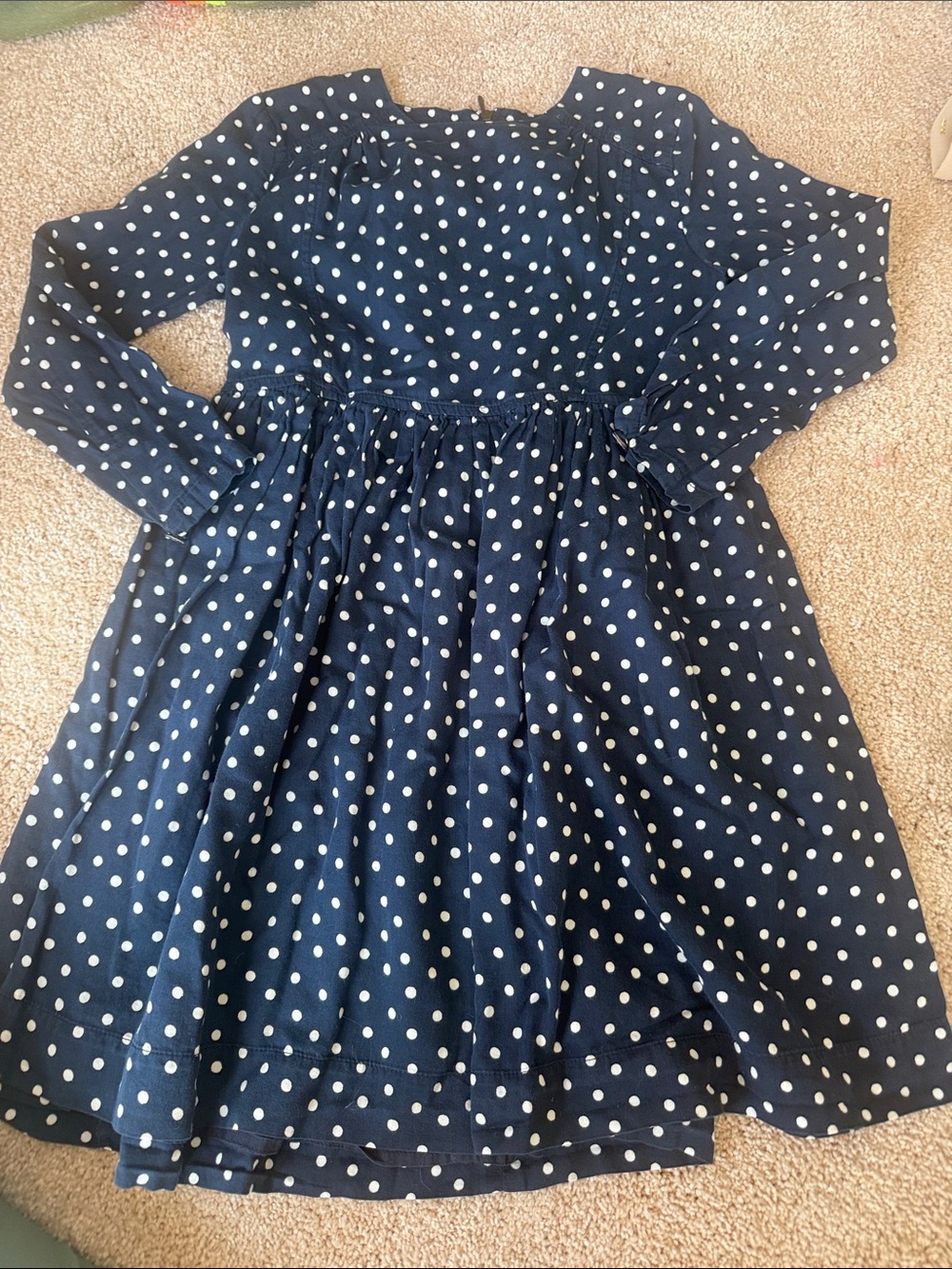 Girls' Navy Polka Dot Long-Sleeve Dress- Maan Belgium
